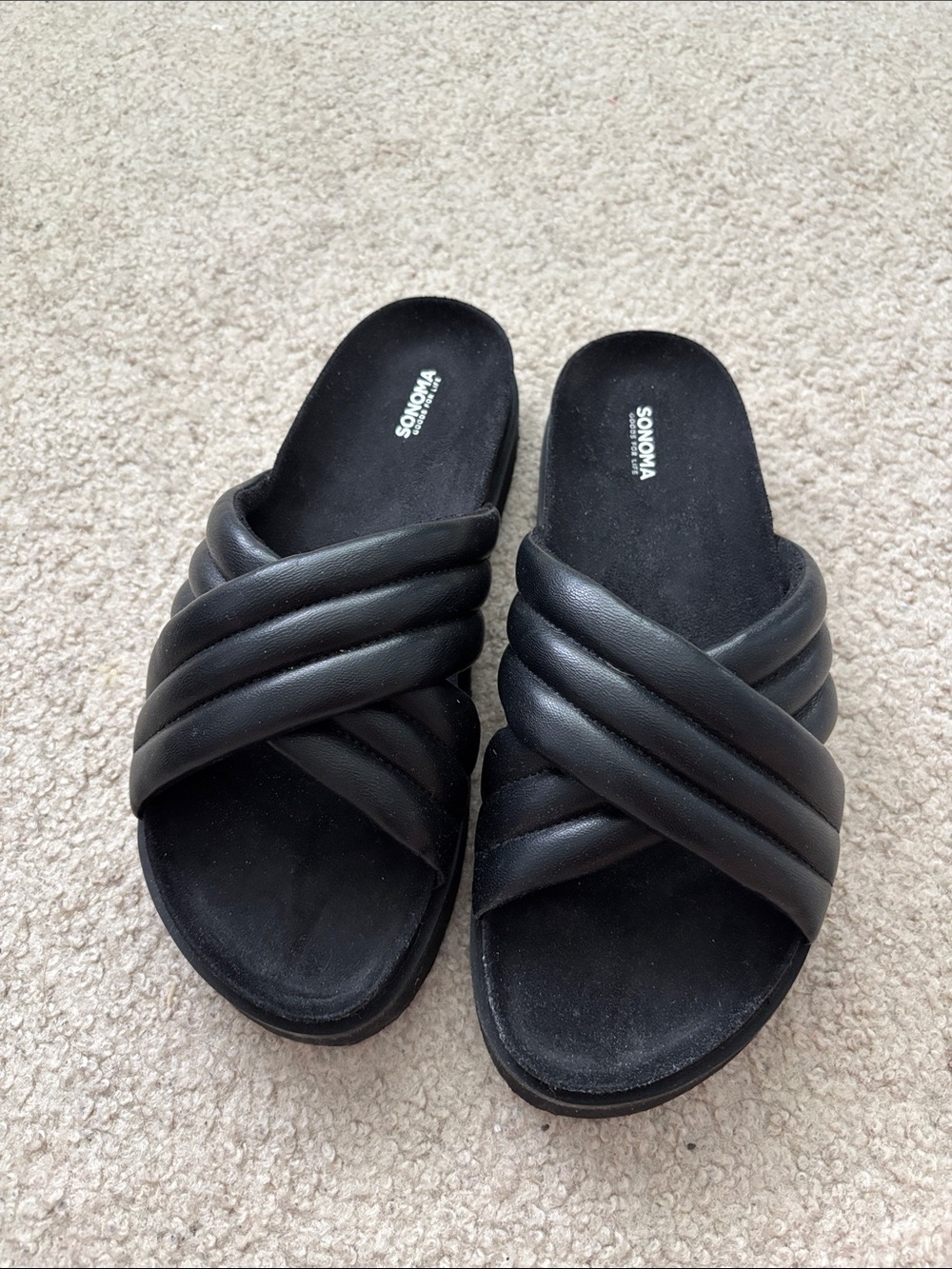 Sonoma Black Cross-Strap Slide Sandals